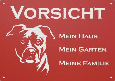 Aluminium Warnschild American Staffordshire VORSICHT Mein Haus mein Garten meine Familie